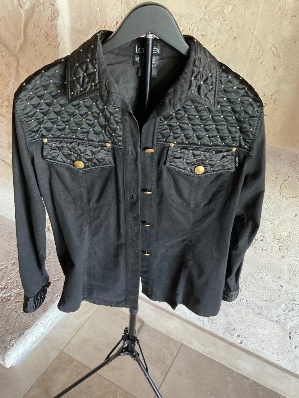 Vintage Laurel Black stunning jacket with gold studs Size 36